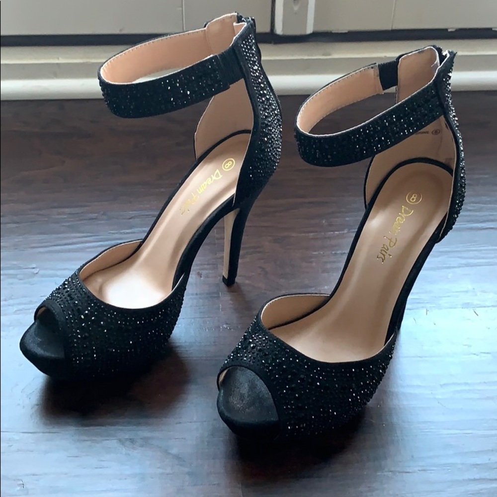 Sexy black sparkly platform ankle strap